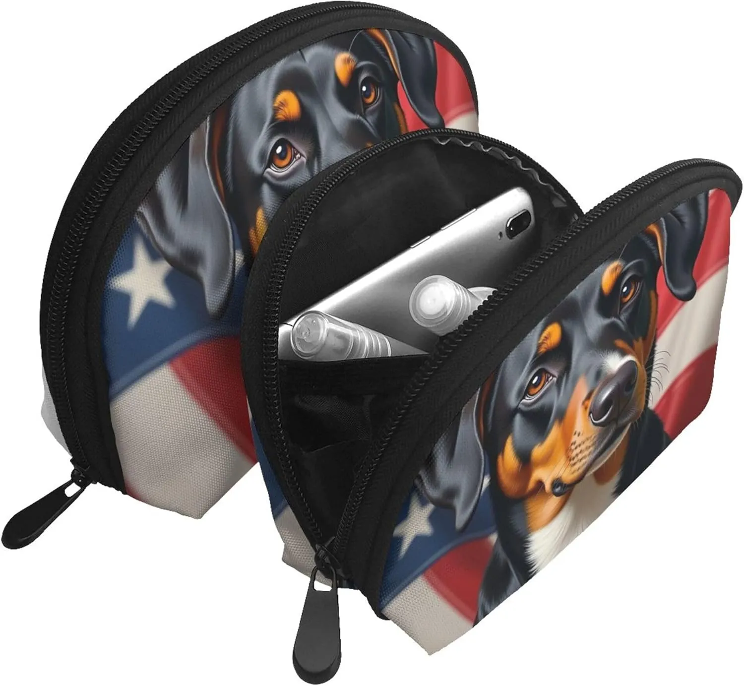 Makeup Bag for Purse Compatible with American Us Flag Boston Terrier, Small Makeup Zipper Pouch, Travel Cosmetic Bag Coin Purse, Portable Toiletry Storage Pouch Bag for Women