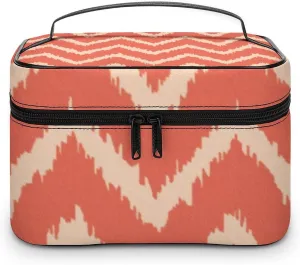 Makeup Bag, Modern Chevrons Coral Orange and Peach Travel Cosmetic Bag Makeup Organizer Case Large Capacity Portable Zipper Toiletry Bag for Women