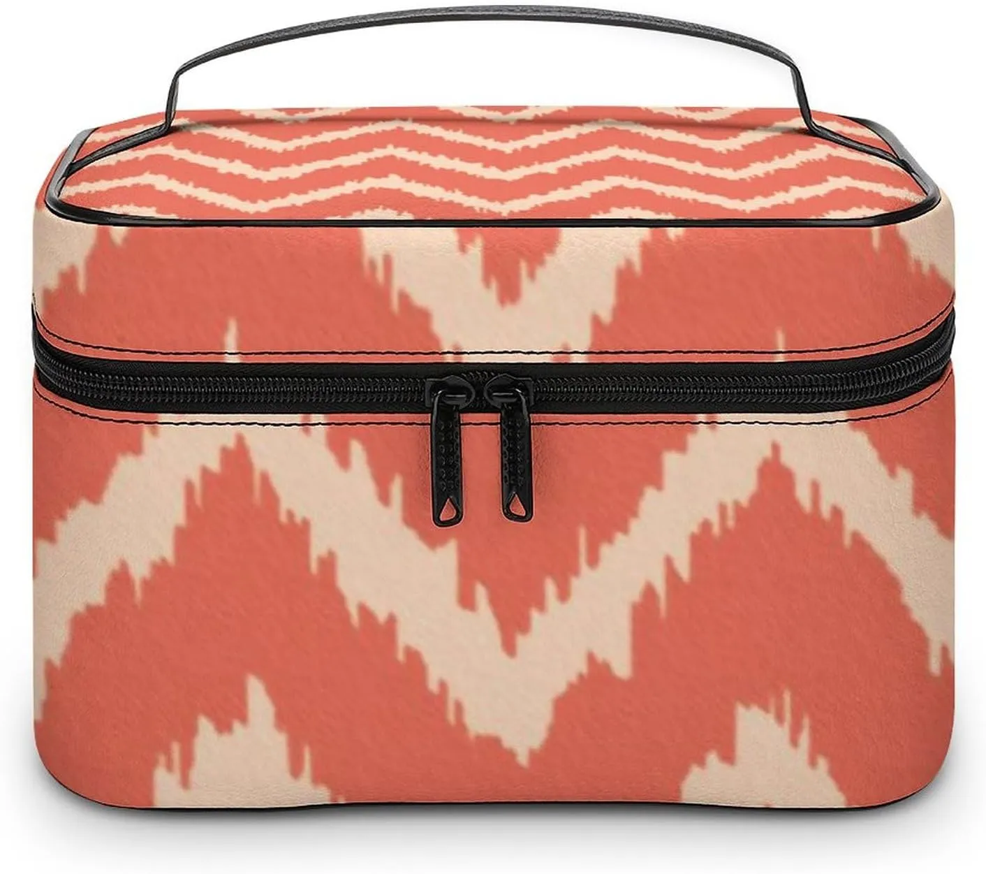Makeup Bag, Modern Chevrons Coral Orange and Peach Travel Cosmetic Bag Makeup Organizer Case Large Capacity Portable Zipper Toiletry Bag for Women