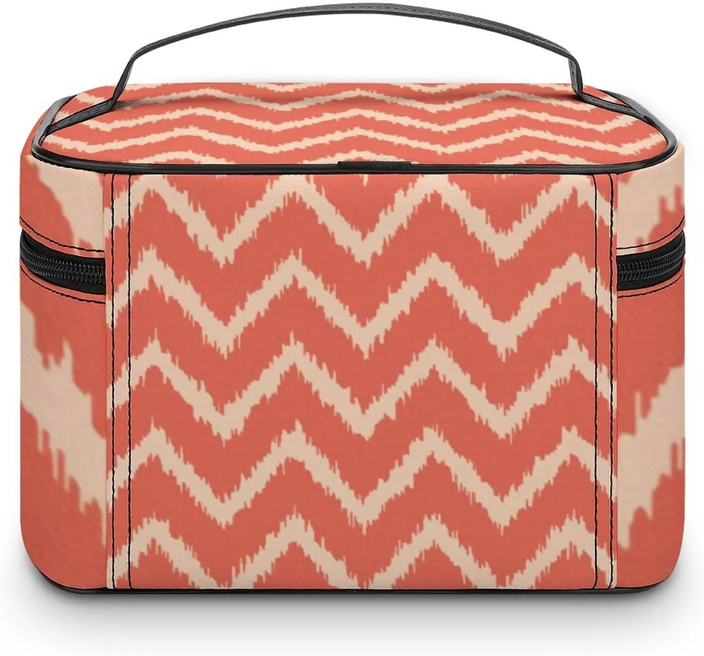 Makeup Bag, Modern Chevrons Coral Orange and Peach Travel Cosmetic Bag Makeup Organizer Case Large Capacity Portable Zipper Toiletry Bag for Women