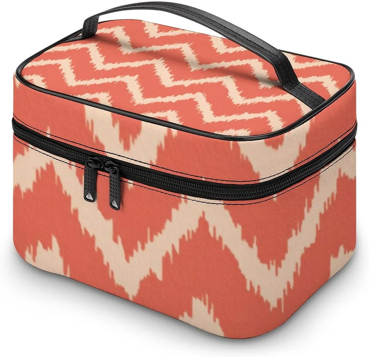Makeup Bag, Modern Chevrons Coral Orange and Peach Travel Cosmetic Bag Makeup Organizer Case Large Capacity Portable Zipper Toiletry Bag for Women