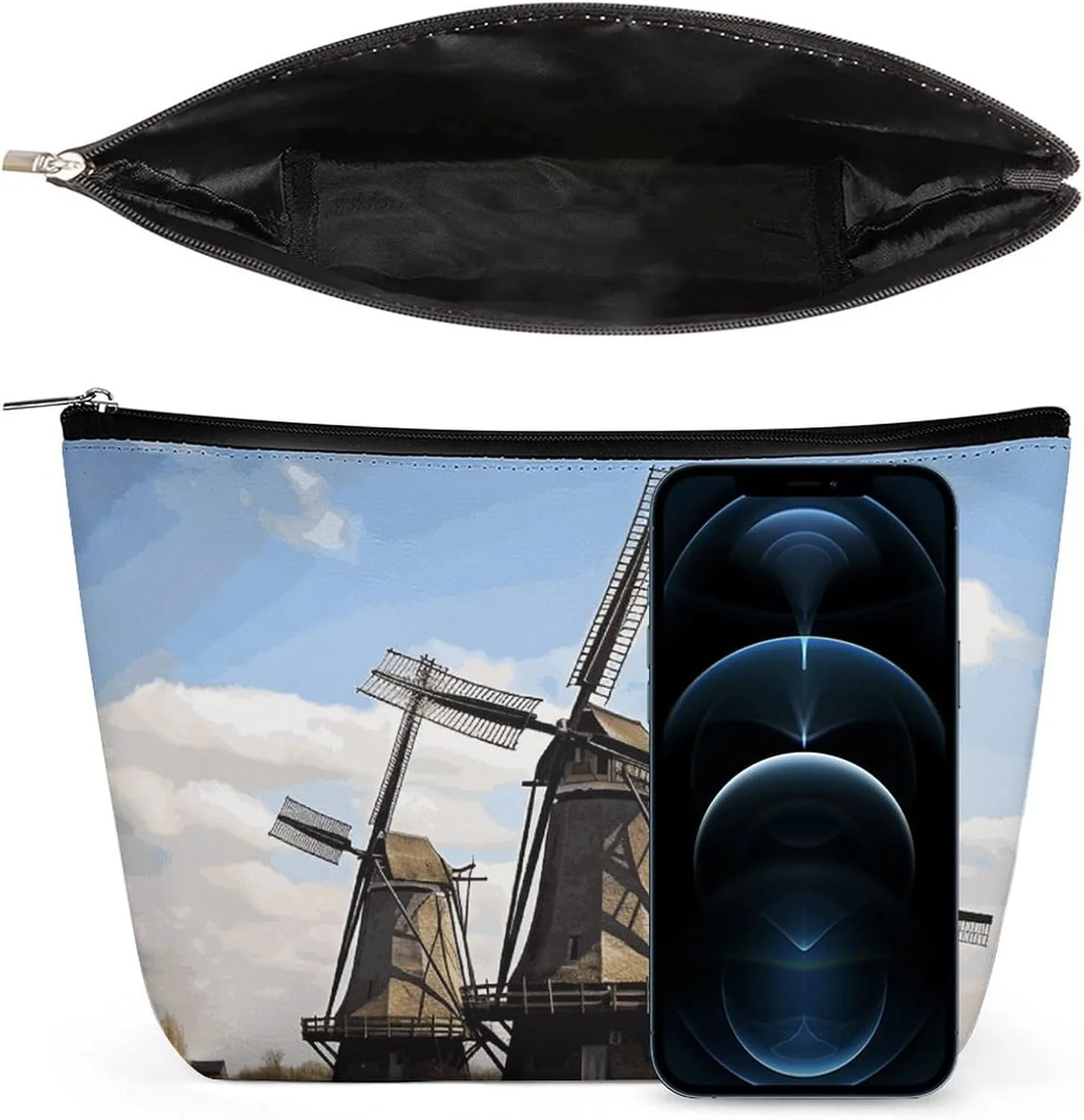 Makeup Bag Portable Cosmetic Bag Large Capacity Travel Makeup Bag Storage Bag Windmills Printed Toiletry Bag Suitable for Women And Girls