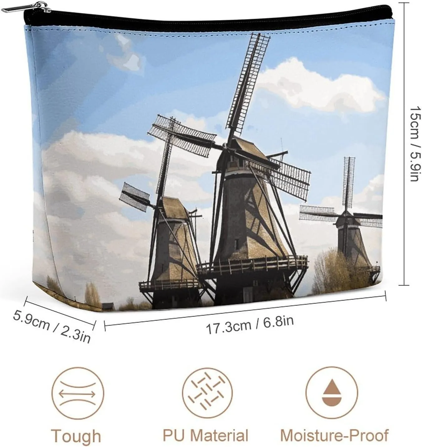 Makeup Bag Portable Cosmetic Bag Large Capacity Travel Makeup Bag Storage Bag Windmills Printed Toiletry Bag Suitable for Women And Girls