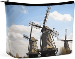 Makeup Bag Portable Cosmetic Bag Large Capacity Travel Makeup Bag Storage Bag Windmills Printed Toiletry Bag Suitable for Women And Girls