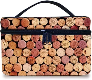Makeup Bag Travel Cosmetic Bag,Random Selection of Used Wine Corks Vintage Quality Gourmet Taste Liquor Portable Organizer Professional Cosmetic Train Case,for Women GirlsMustard Mauve Maroon