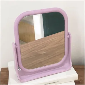 Makeup Mirror Mirror Desktop Makeup Mirror Female Student Dormitory Desktop can Stand Lovely Portable Vanity Mirror Small Square Household Double-Sided Mirror Vanity Mirror(Purple)