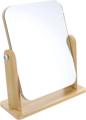 Makeup Mirror with Wood Stand Swivel Design for Bedroom Bathroom Stylish Tabletop Jewelry Shop Mirror Multi-Purpose for Makeup Grooming Space-Saving Modern Decor