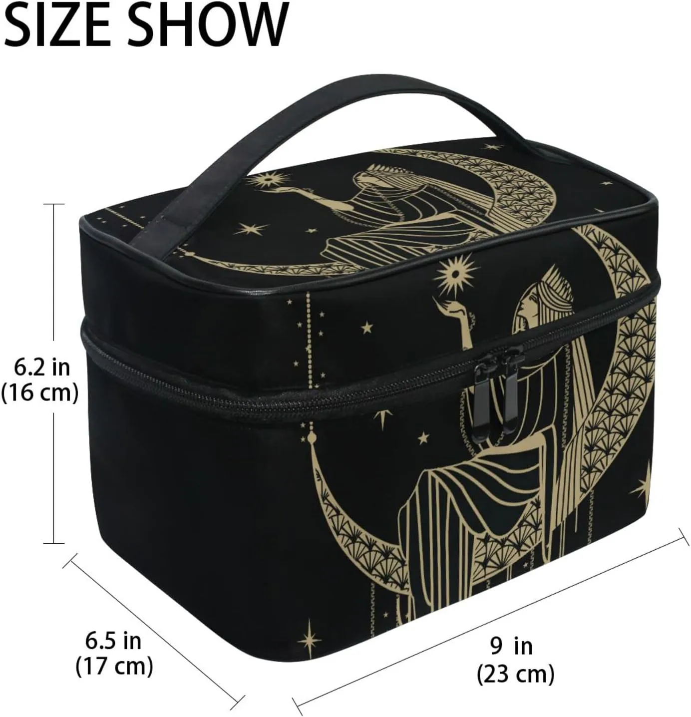 Makeup Train Case Sacral Night Girl On Moon Korean Carrying Portable Zip Travel Cosmetic Brush Bag Organizer Large for Girls Women