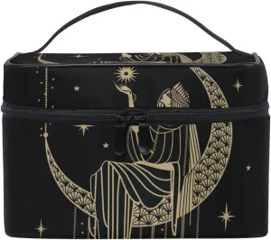 Makeup Train Case Sacral Night Girl On Moon Korean Carrying Portable Zip Travel Cosmetic Brush Bag Organizer Large for Girls Women