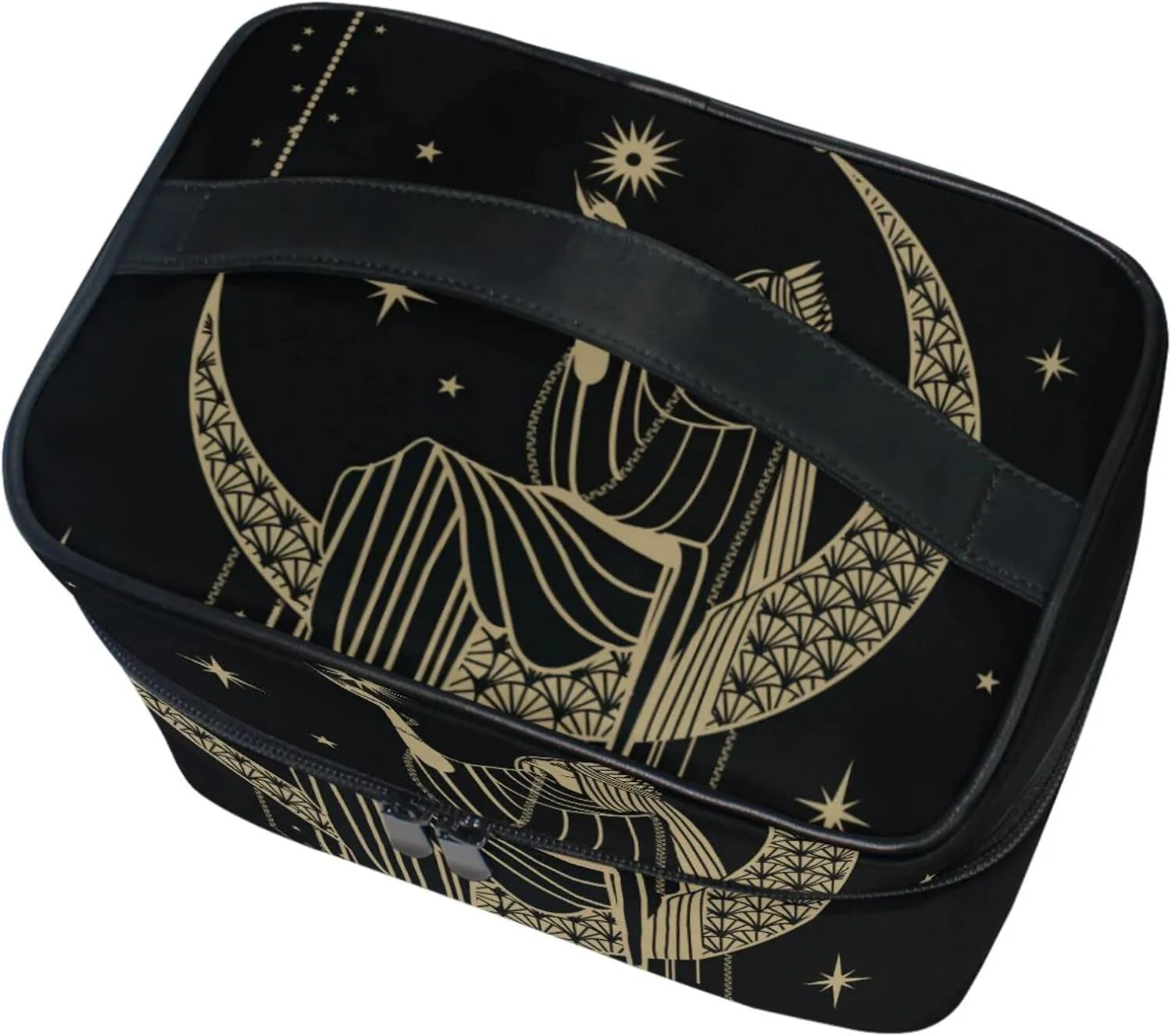 Makeup Train Case Sacral Night Girl On Moon Korean Carrying Portable Zip Travel Cosmetic Brush Bag Organizer Large for Girls Women