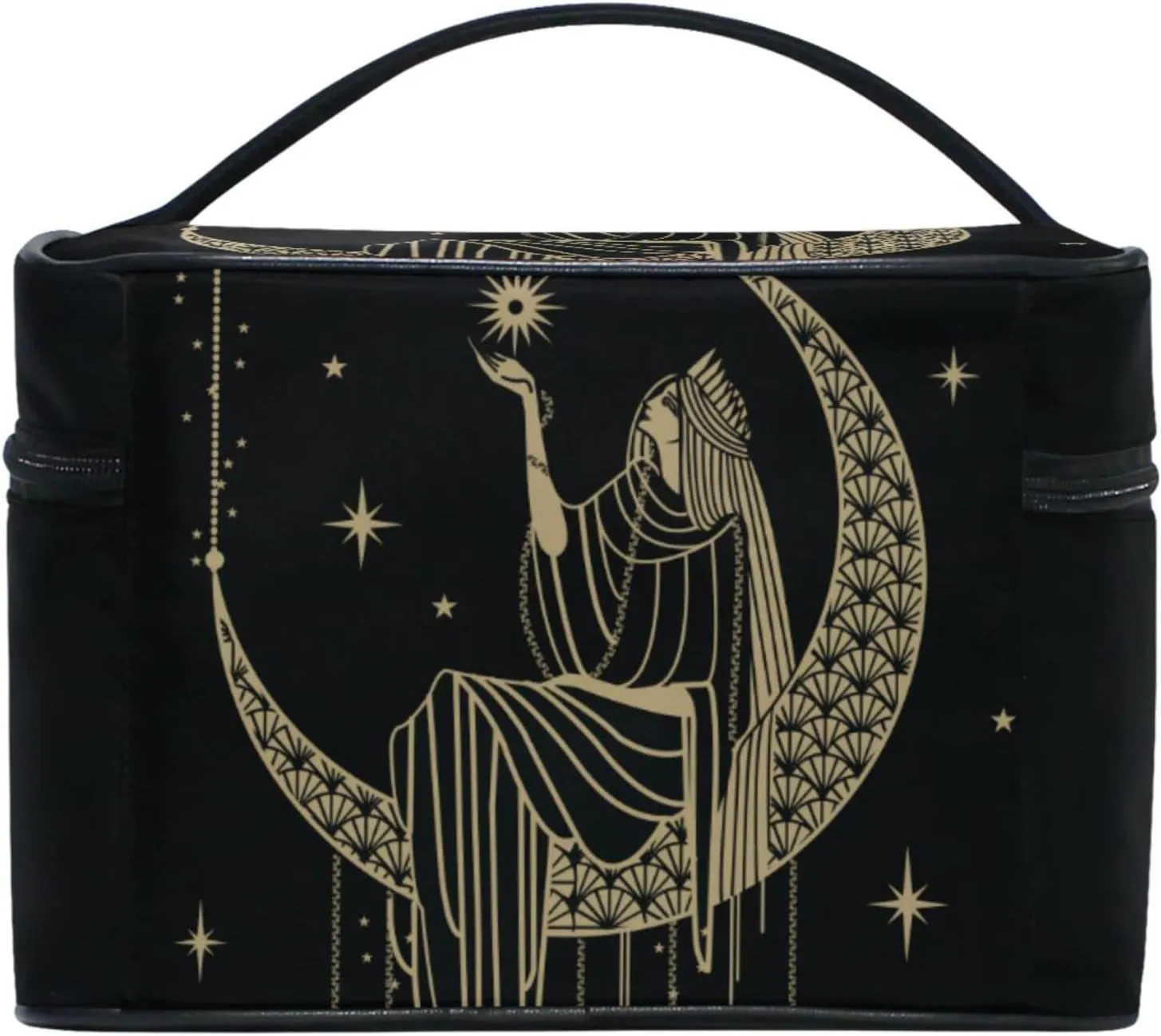 Makeup Train Case Sacral Night Girl On Moon Korean Carrying Portable Zip Travel Cosmetic Brush Bag Organizer Large for Girls Women