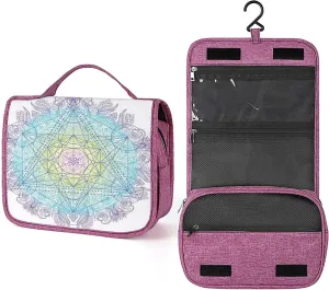 Mandala,Toiletry Bag Travel Bag with Hanging Hook,Sacred Mandala Flower of Life,Water-resistant Makeup Cosmetic Bag Travel Organizer for Accessories,Full-size Container,Multicolor