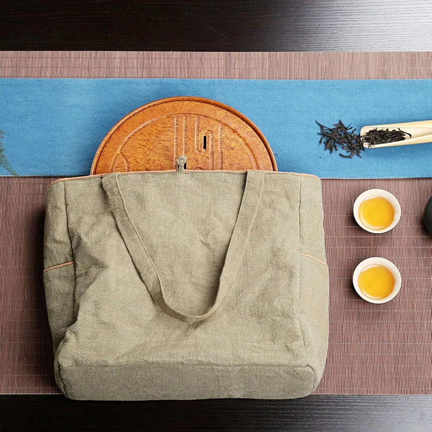 Manufacturer Cotton and Linen Portable Tea Set Storage Bag Travel Tea Set Large Capacity Cloth Handbag Shopping Bag can be formulated