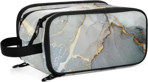 Marble Agate with White and Gold Veins Powder Marbling Surface Women's Portable Makeup Bag with Handle, Cosmetic Bag, Travel Cosmetic Bag Durable Toiletry Storage Organizer 11 x 7 x 5.7 inch