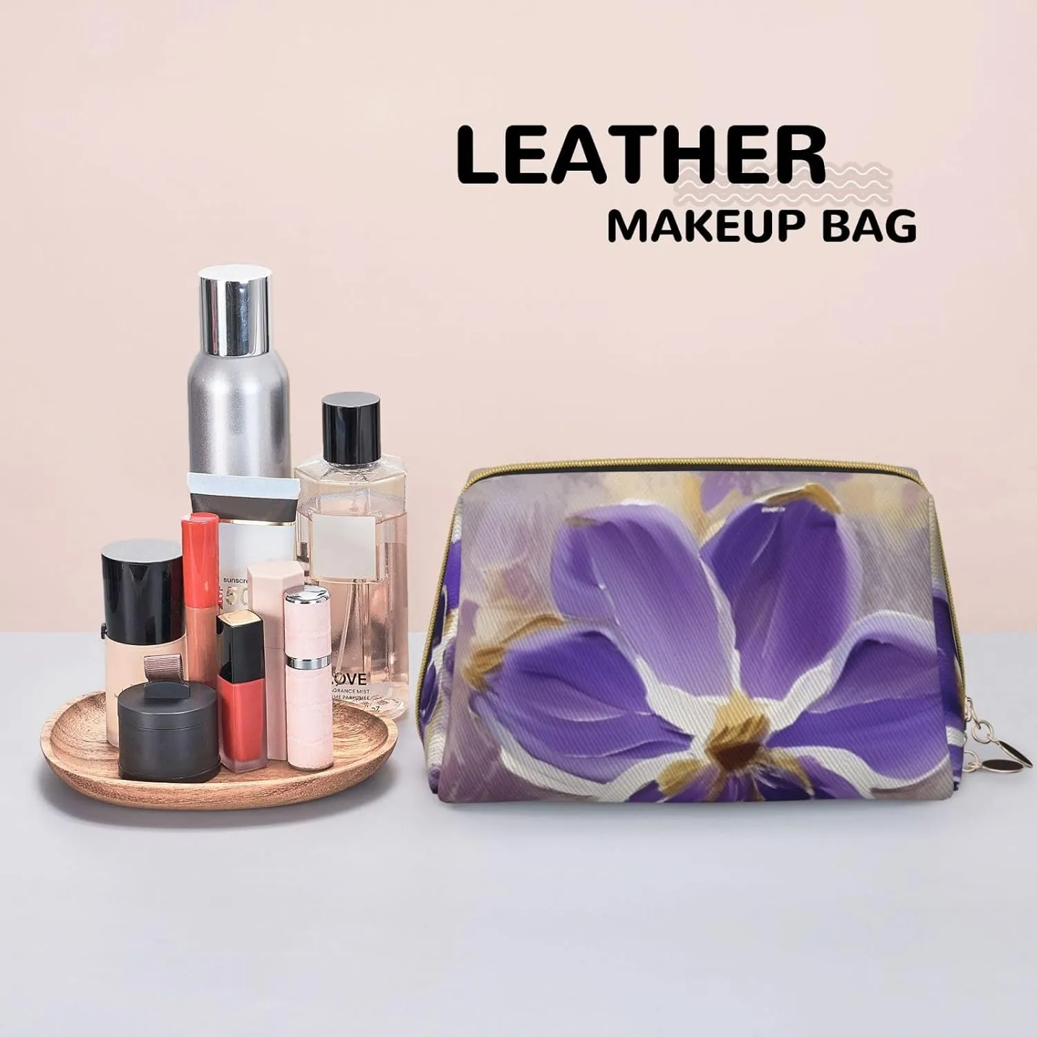 Marble Purple Toiletry Pouch, Travel-Friendly Makeup Organizer For Makeup Brushes, Lipsticks