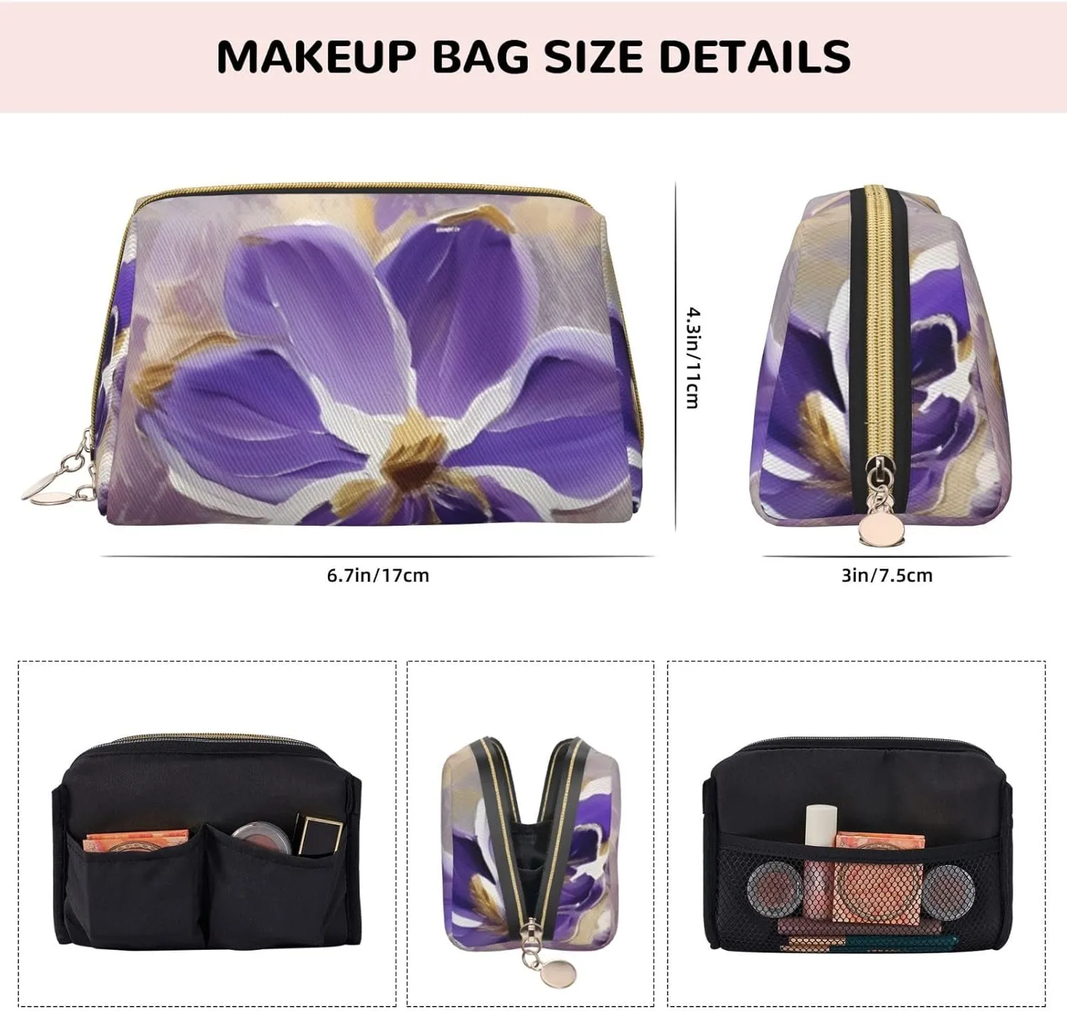 Marble Purple Toiletry Pouch, Travel-Friendly Makeup Organizer For Makeup Brushes, Lipsticks