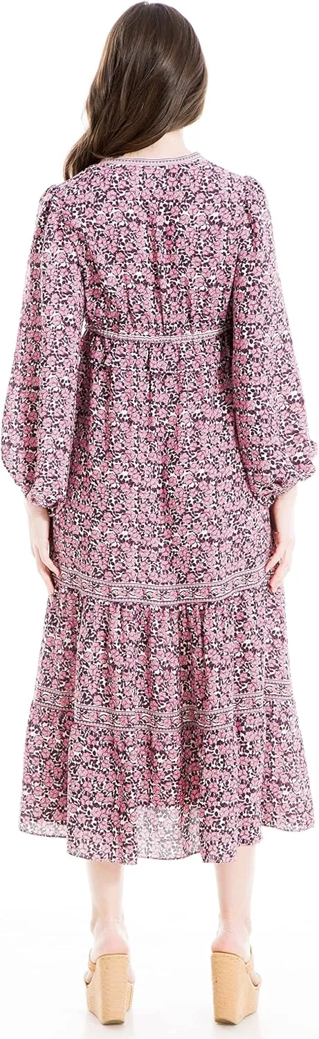 Max Studio Women's Long Sleeve Tiered Maxi Dress