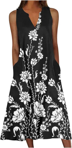 Maxi Dresses for Women 2025 Casual Summer Sleeveless Sundress Beach Wear Vacation Long Dress Boho V-Neck Button Dress