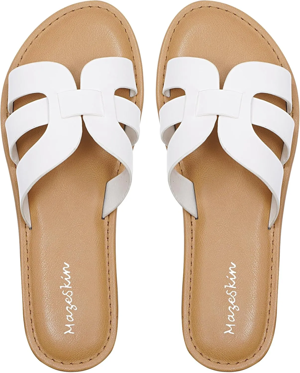 mazeskin Womens Memory Foam H-Band Summer Dressy Flat Slide Sandals