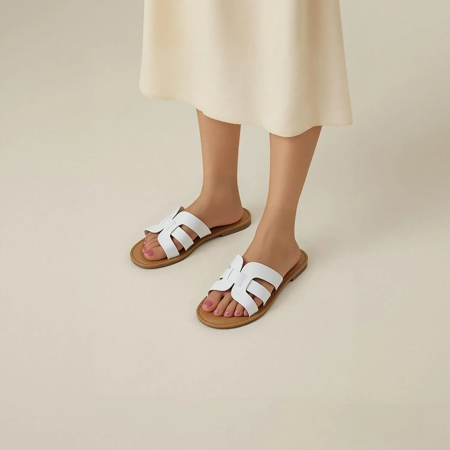 mazeskin Womens Memory Foam H-Band Summer Dressy Flat Slide Sandals