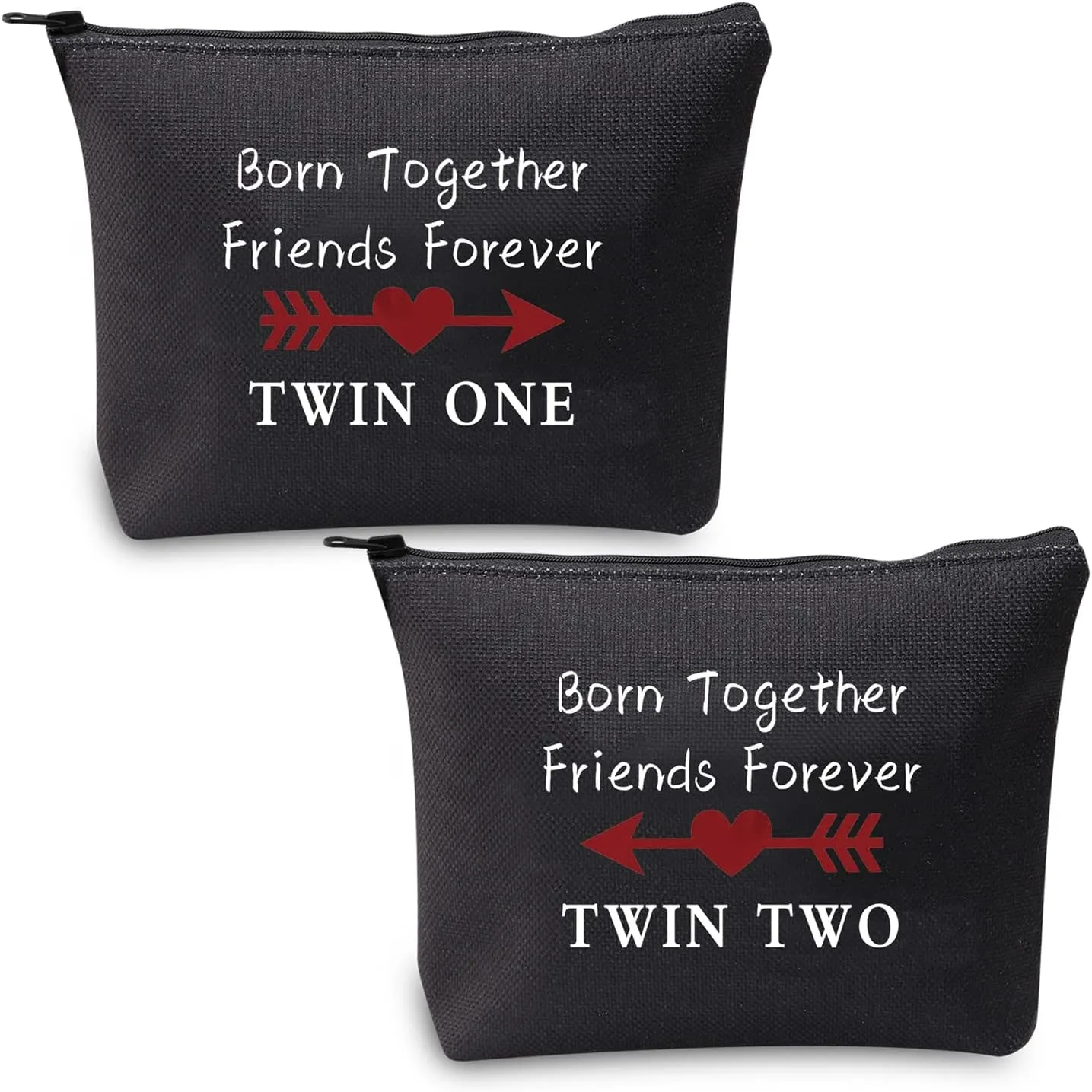 MBMSO Twin One Twin Two Bag Born Together Friends Forever Twins Gifts Travel Cosmetic Bag Twin Sister Gifts (Twin OneTwo black)