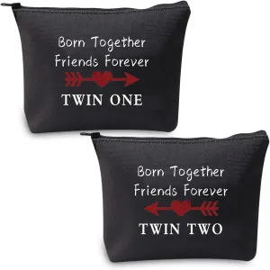 MBMSO Twin One Twin Two Bag Born Together Friends Forever Twins Gifts Travel Cosmetic Bag Twin Sister Gifts (Twin OneTwo black)