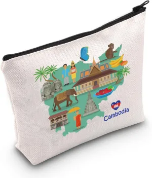 MEIKIUP Cambodia Travel Cosmetic Bag Cambodia Map Souvenir Southeast Asia Theme Travel Cosmetic Bag Thai Merch (Cambodia bag)