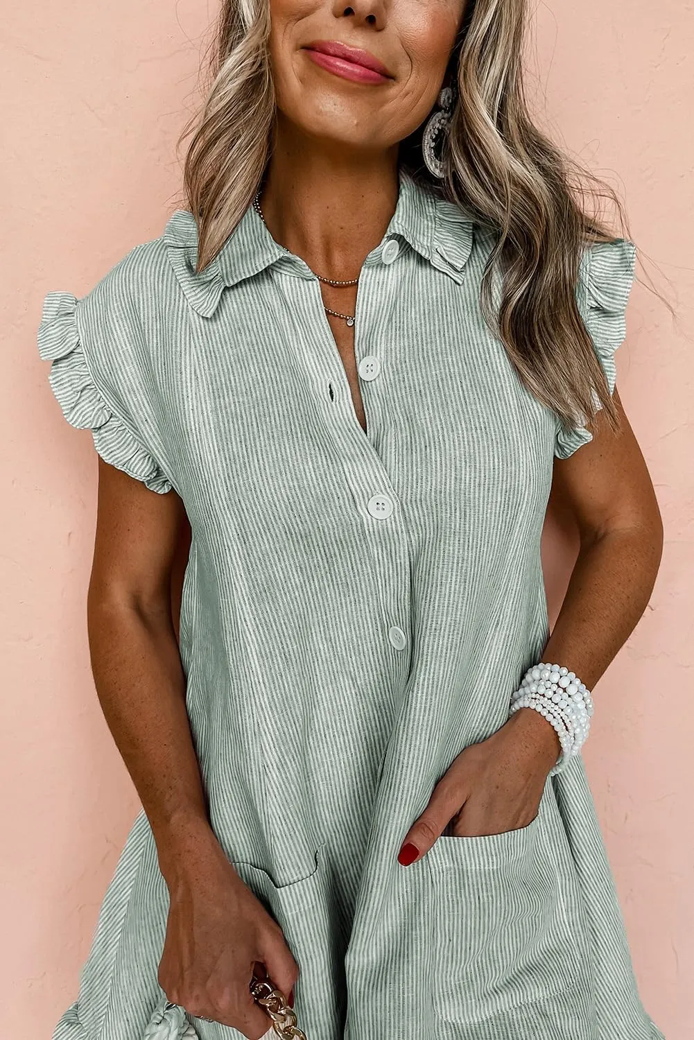Melliflo Women's Button Down Shirt Dress Sleeveless Striped Boho Mini Dress with Pockets Summer Beach Cover Up