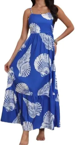Melliflo Womens Printed Boho Maxi Dress Sleeveless Spaghetti Straps A Line Long Dress Summer Beach Vacation Swing Sundress