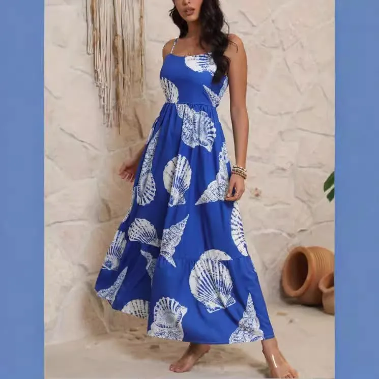 Melliflo Womens Printed Boho Maxi Dress Sleeveless Spaghetti Straps A Line Long Dress Summer Beach Vacation Swing Sundress