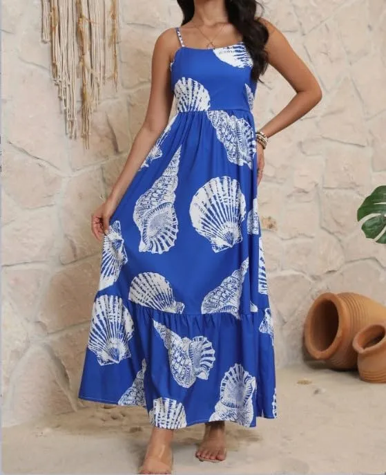 Melliflo Womens Printed Boho Maxi Dress Sleeveless Spaghetti Straps A Line Long Dress Summer Beach Vacation Swing Sundress