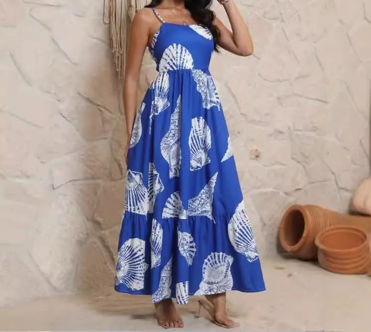 Melliflo Womens Printed Boho Maxi Dress Sleeveless Spaghetti Straps A Line Long Dress Summer Beach Vacation Swing Sundress