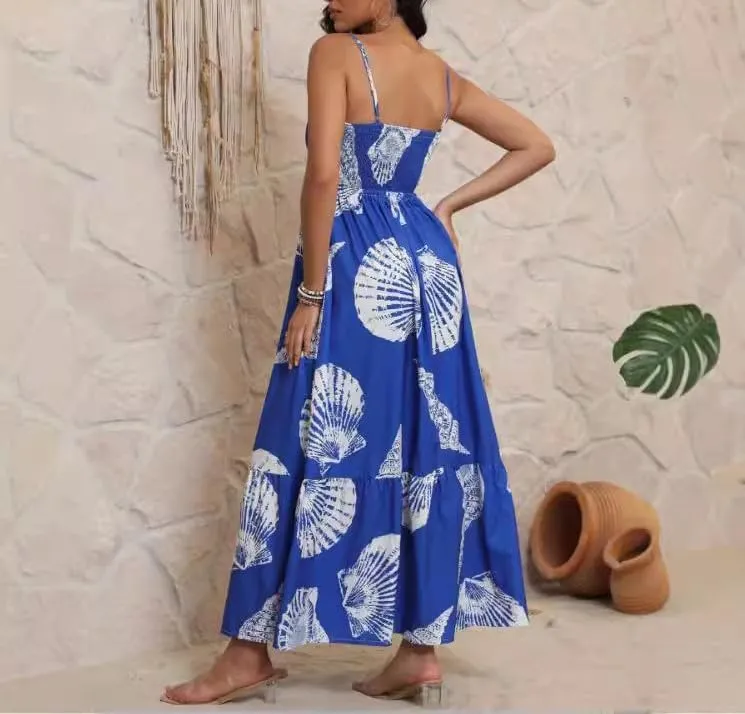 Melliflo Womens Printed Boho Maxi Dress Sleeveless Spaghetti Straps A Line Long Dress Summer Beach Vacation Swing Sundress