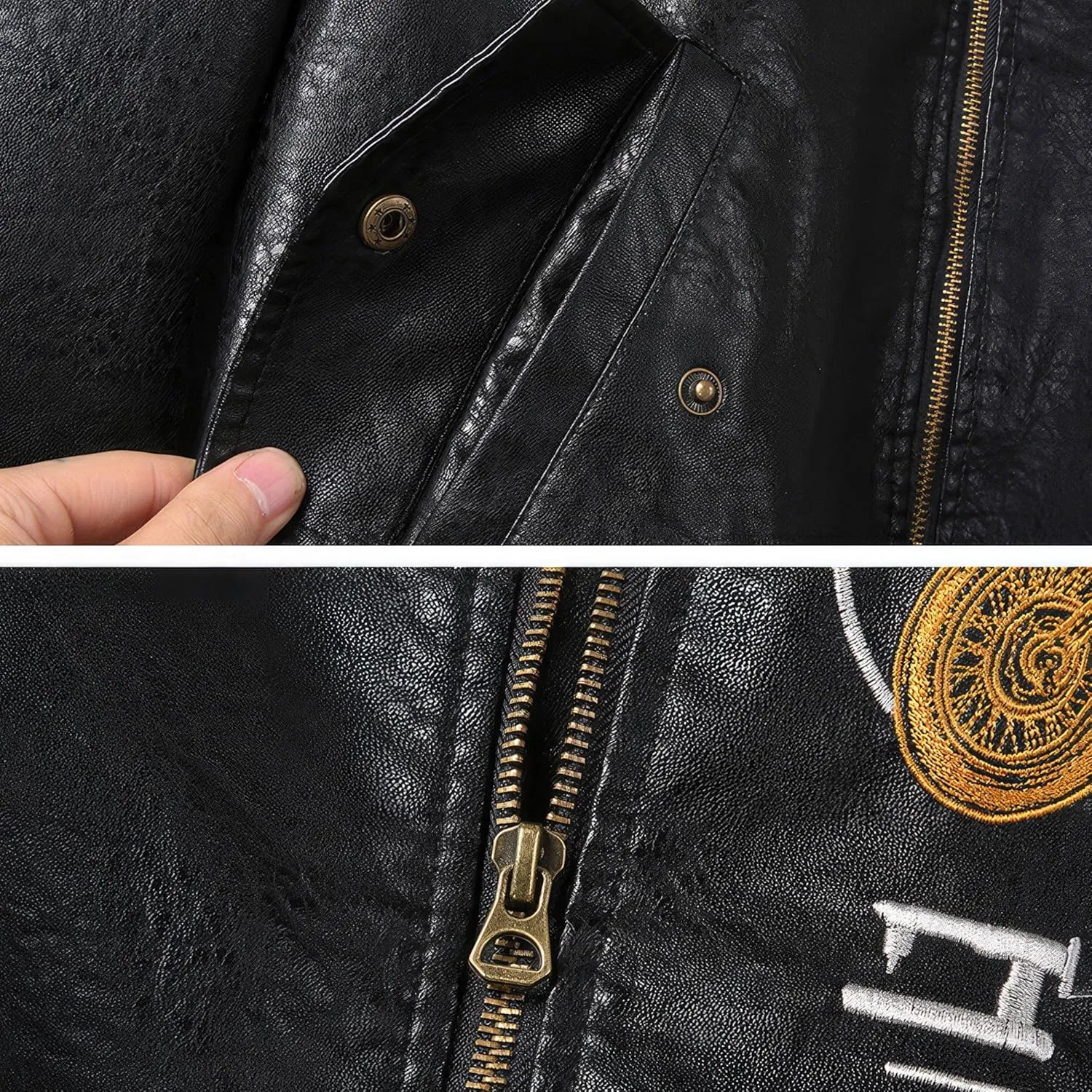 Men Motorcycle Casual Embroidered Retro Aviator Jacket Pu Jacket Warm Overcoat Genuine Leather Jackets