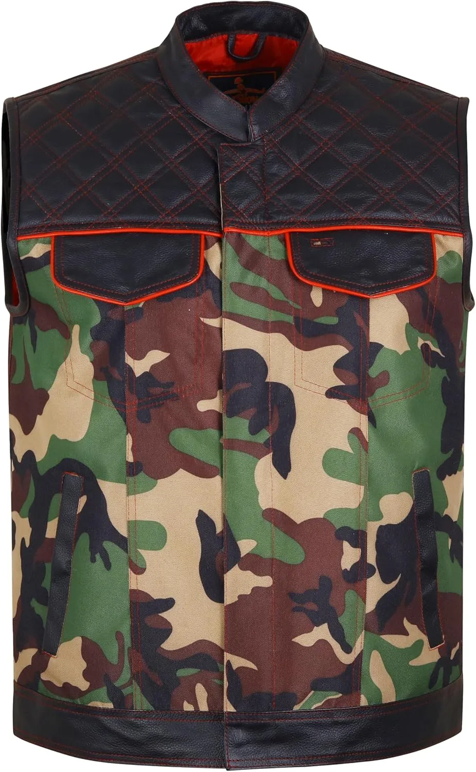 .Men's Biker Rider Motorcycle club leather & textile camouflage vest