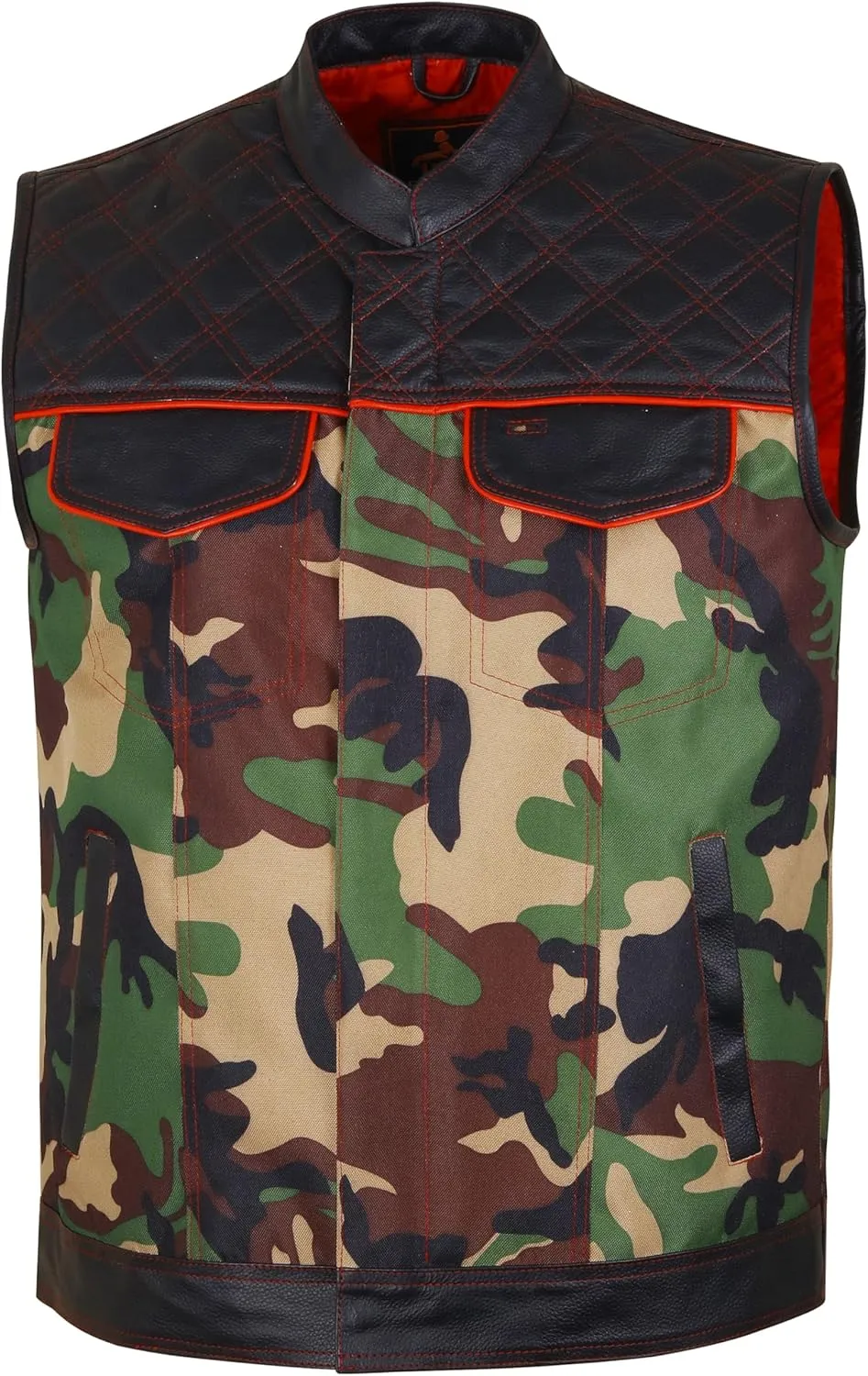 .Men's Biker Rider Motorcycle club leather & textile camouflage vest