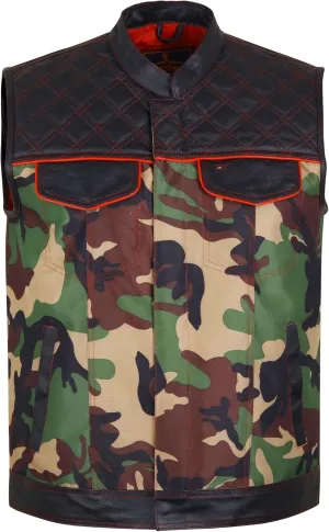 .Men's Biker Rider Motorcycle club leather & textile camouflage vest