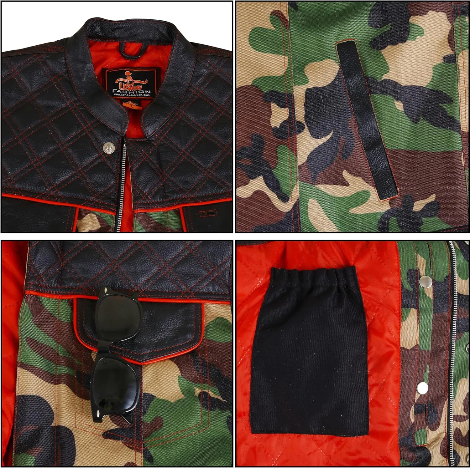 .Men's Biker Rider Motorcycle club leather & textile camouflage vest