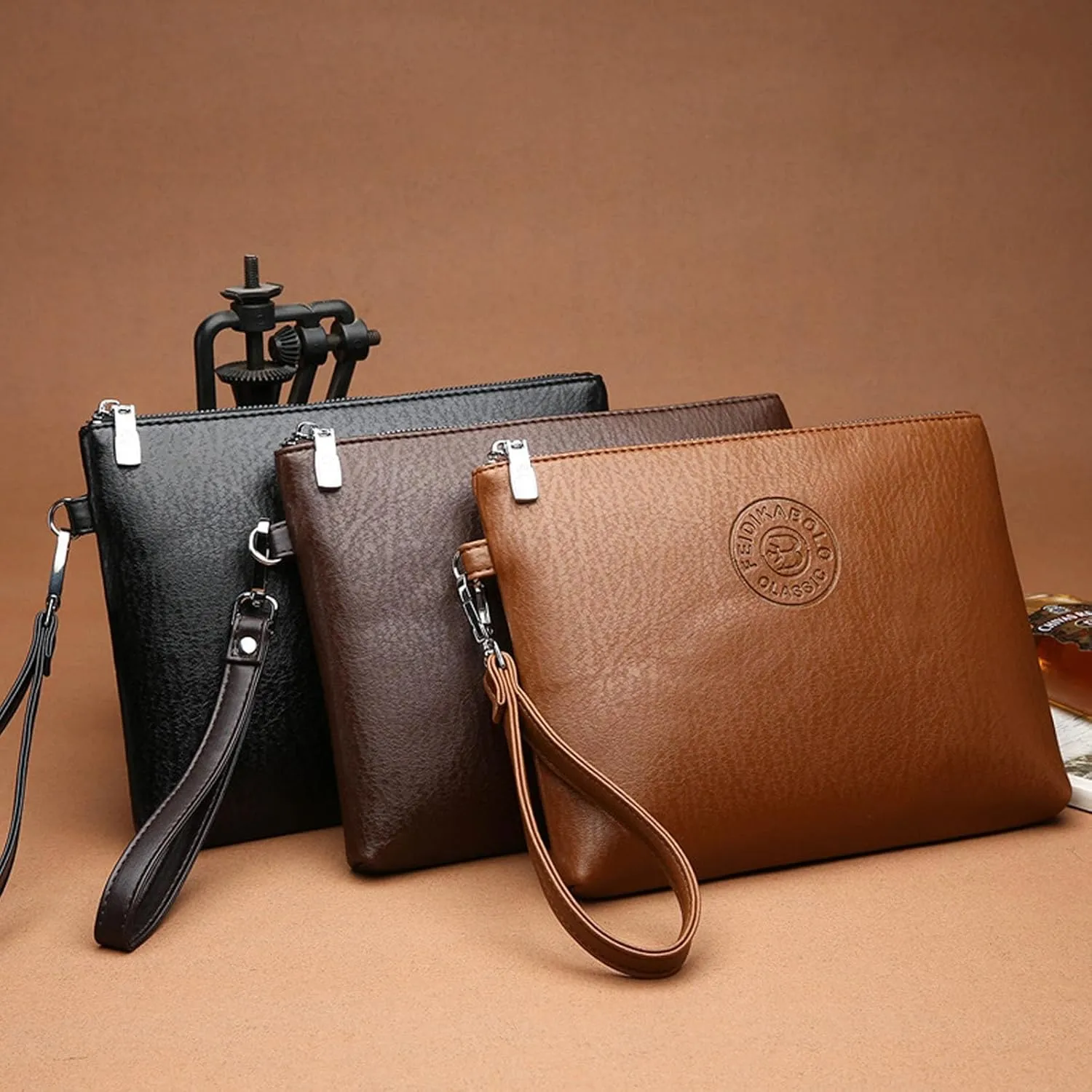 Men's Black Wristlet Envelope Clutch Bag