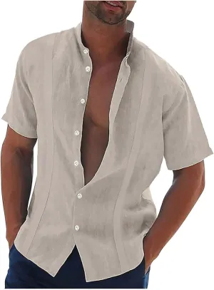Men's Button Down Shirts Short Sleeve Casual Casual Cotton Summer Beach Wedding Shirts with Pocket Mens Fashion