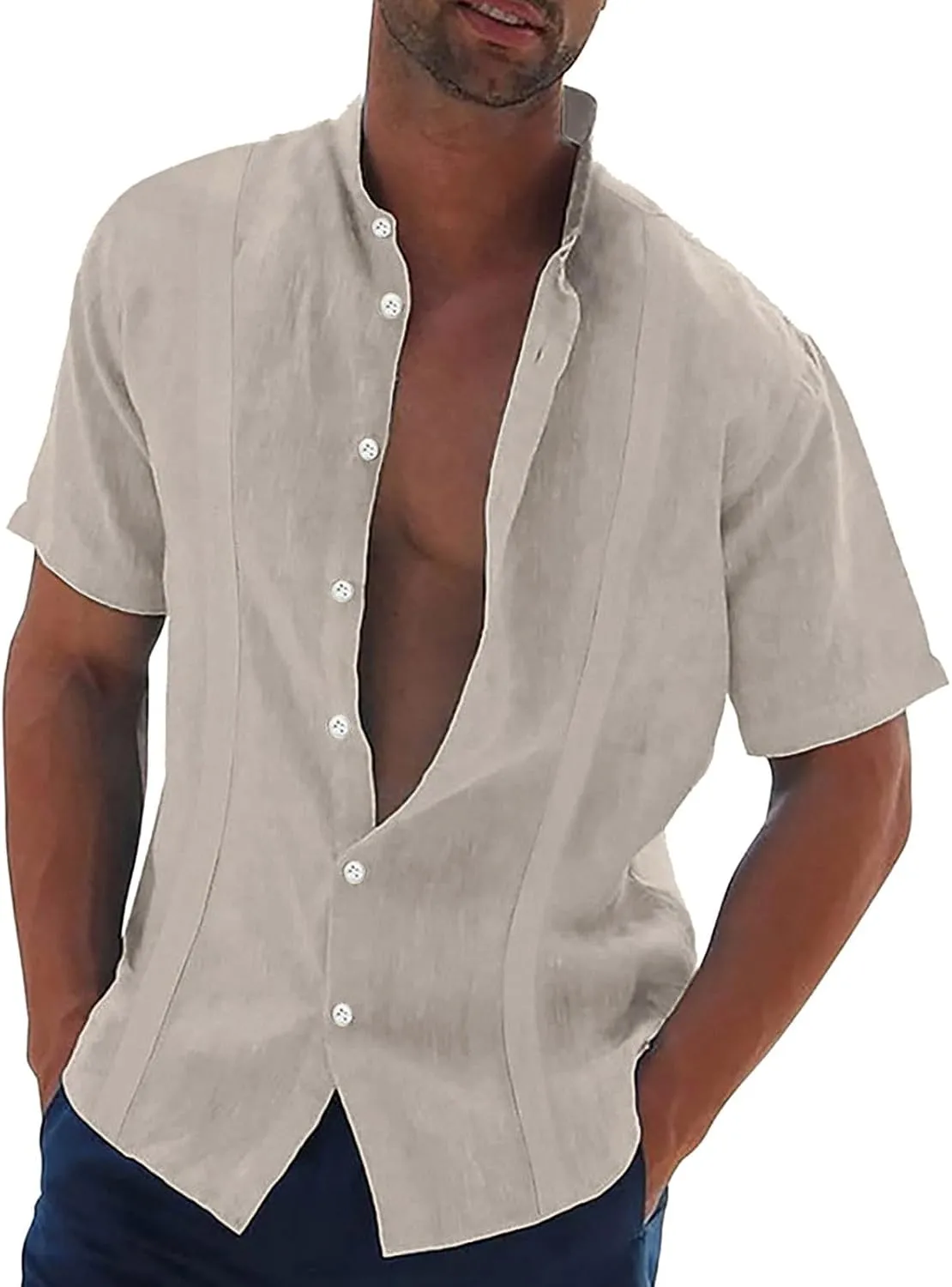 Men's Button Down Shirts Short Sleeve Casual Casual Cotton Summer Beach Wedding Shirts with Pocket Mens Fashion