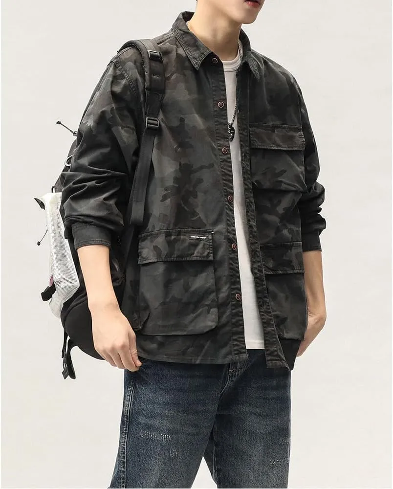 Men's Camouflage Military Shirts Relaxed Fit Multi Pockets Cotton Long Sleeves Shirts