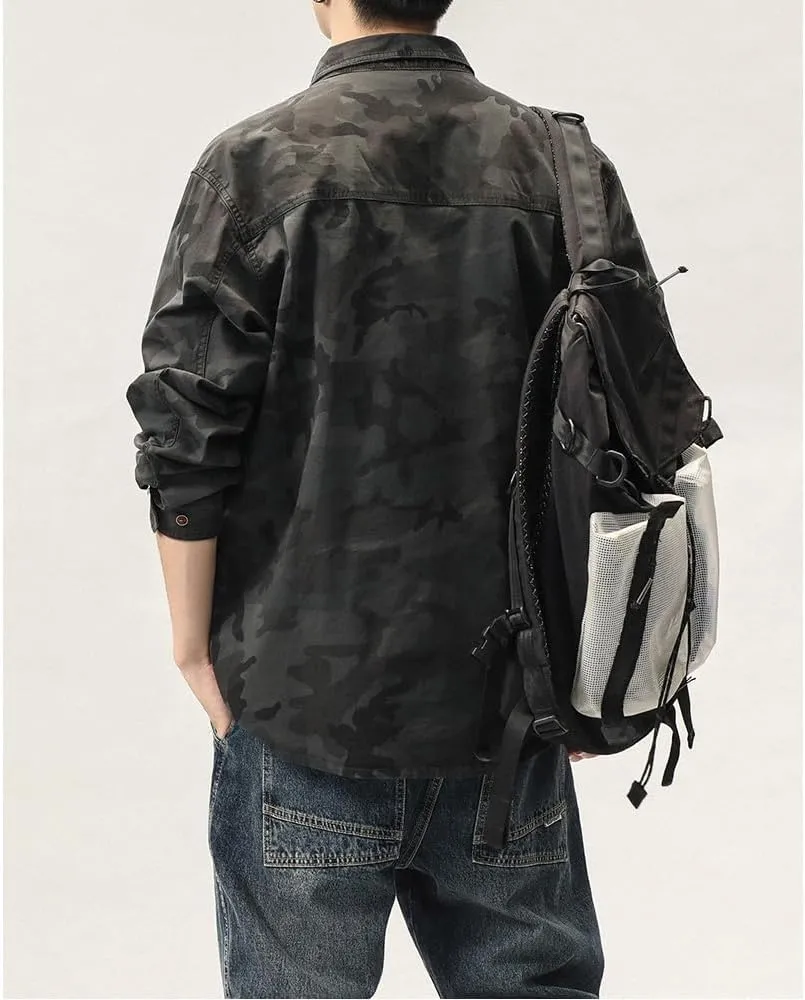 Men's Camouflage Military Shirts Relaxed Fit Multi Pockets Cotton Long Sleeves Shirts