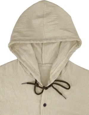 Men's Casual Linen Button - Down: Long Sleeve, Roll - Up, Hooded Tops for Summer Beach