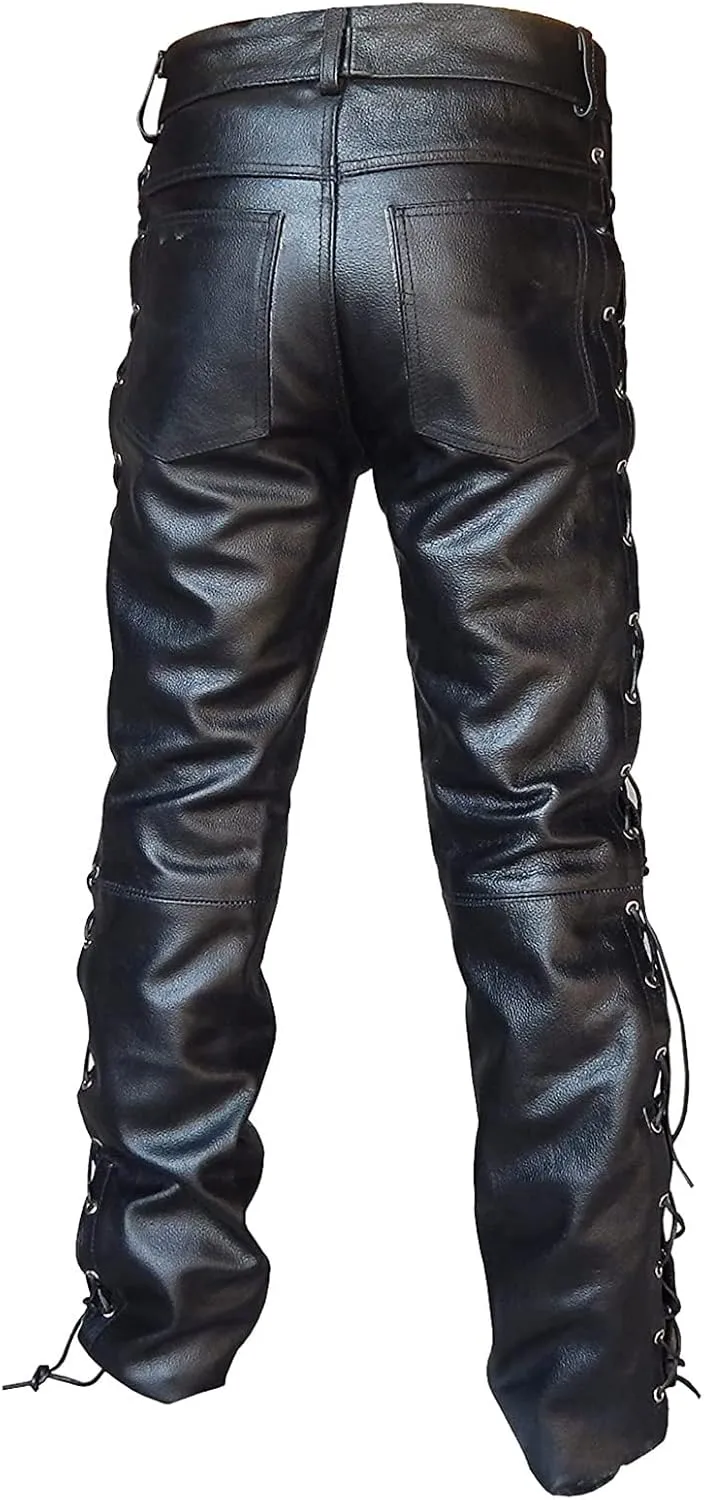 Mens Faux Leather Pants Slim Fit Skinny Stretch Leather Hip Hop Goth Pants Gothic Steampunk Trousers for Men Fall Winter