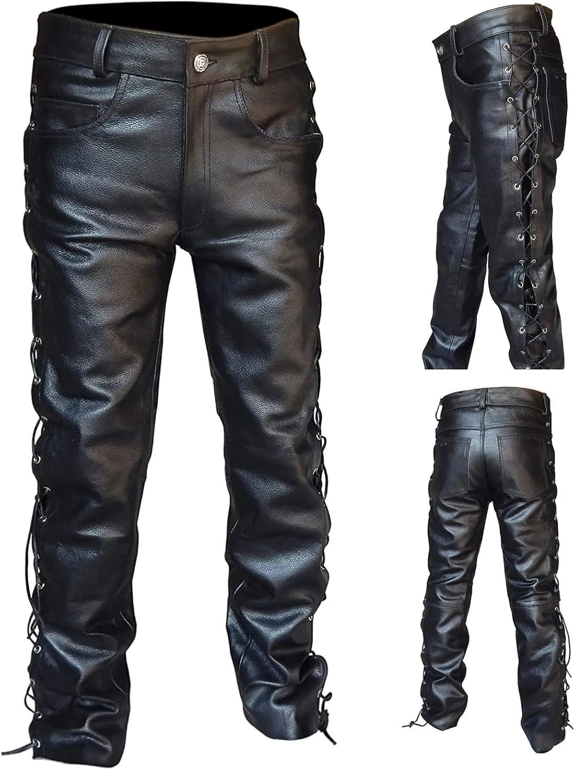 Mens Faux Leather Pants Slim Fit Skinny Stretch Leather Hip Hop Goth Pants Gothic Steampunk Trousers for Men Fall Winter