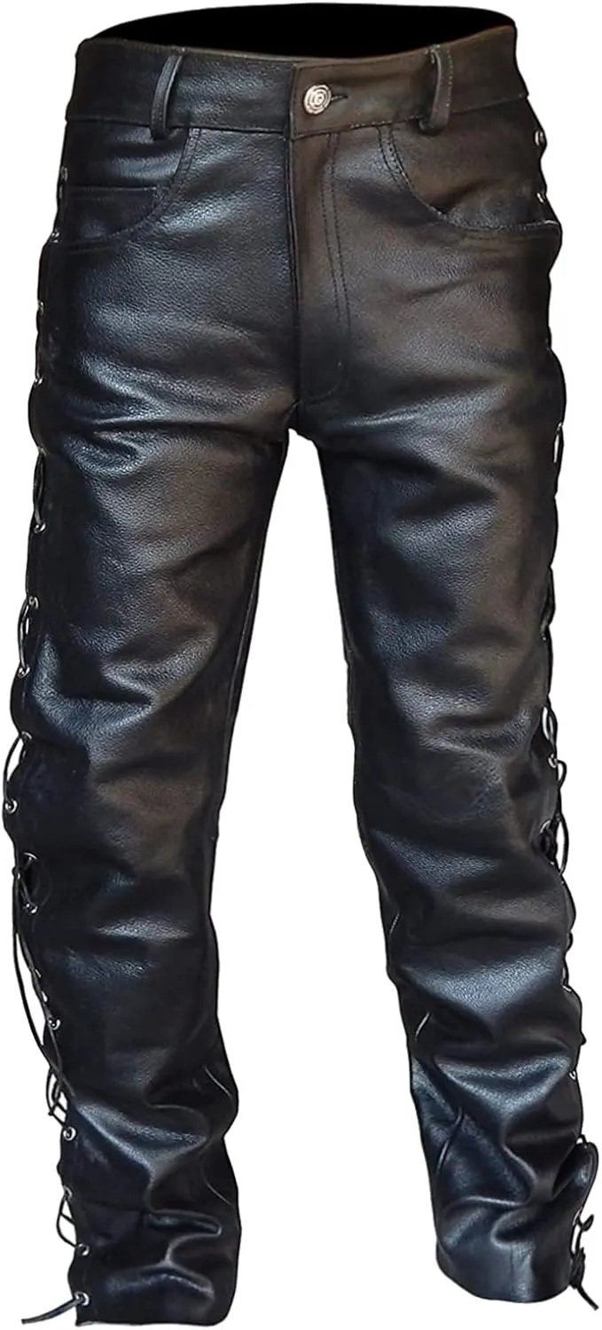 Mens Faux Leather Pants Slim Fit Skinny Stretch Leather Hip Hop Goth Pants Gothic Steampunk Trousers for Men Fall Winter