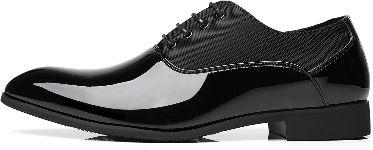 Men's Faux Patent Leather Dress Shoes Glitter Prom Tuxedo Lace-up Formal Oxford
