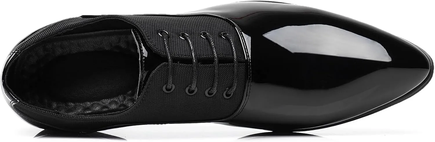 Men's Faux Patent Leather Dress Shoes Glitter Prom Tuxedo Lace-up Formal Oxford