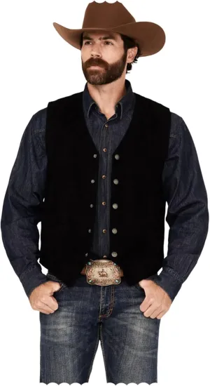 Men's Faux Suede Leather Dress Vest Slim Fit Western Cowboy Style Waistcoat for Wedding Party